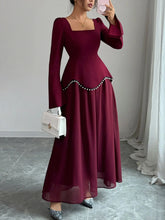 Square Neck Long Sleeve Maxi Dress Deep Red / S